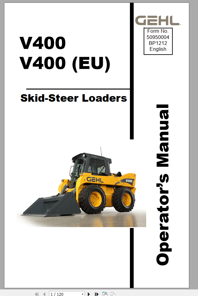 GEHL Skid Steer Loader V400 V400EU Operators Manual 1