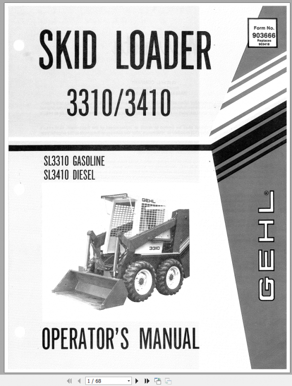 GEHL Skid Loader 3310 3410 Operators Manual903666 1