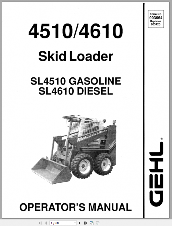 GEHL Skid Loader 4510 4610 Operators Manual903664 1