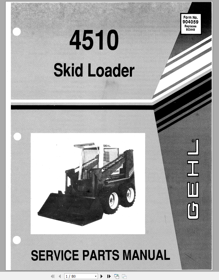 GEHL Skid Loader 4510 Service Parts Manual904059 1
