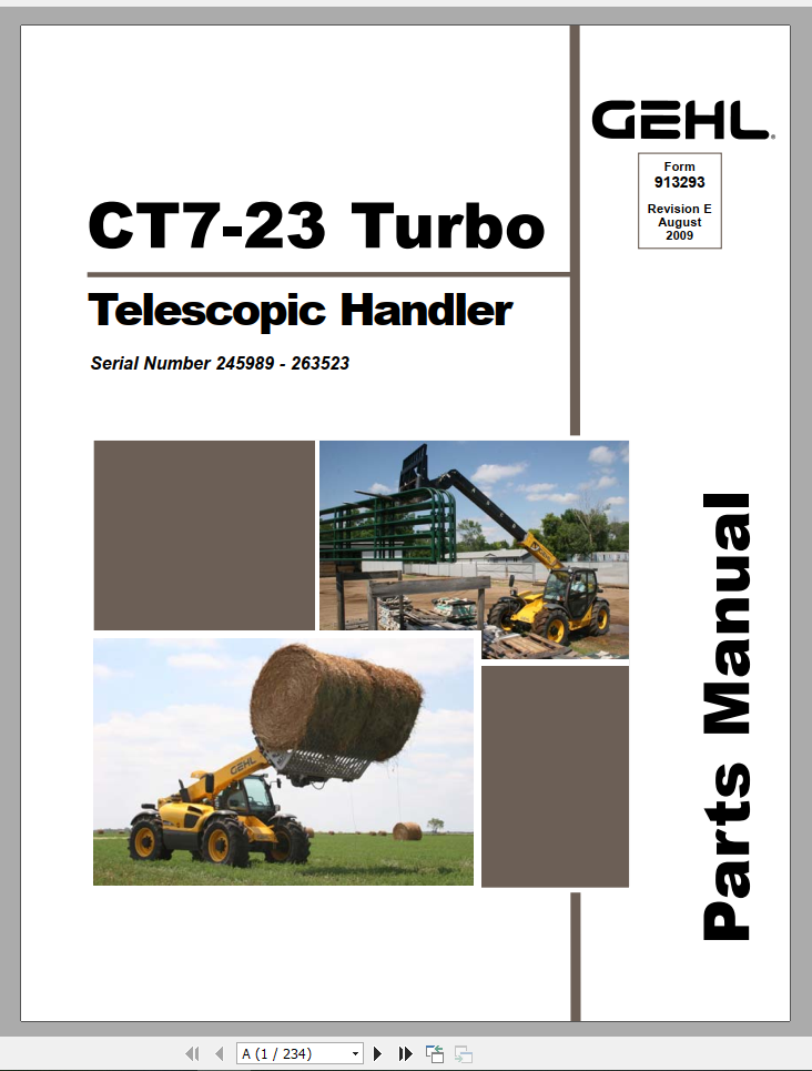 GEHL Telescopic Handler CT7 23 Turbo Parts Manual913293E 1