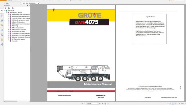 Grove Mobile Crane GMK4075 Operating instructions Maintenance Manual2