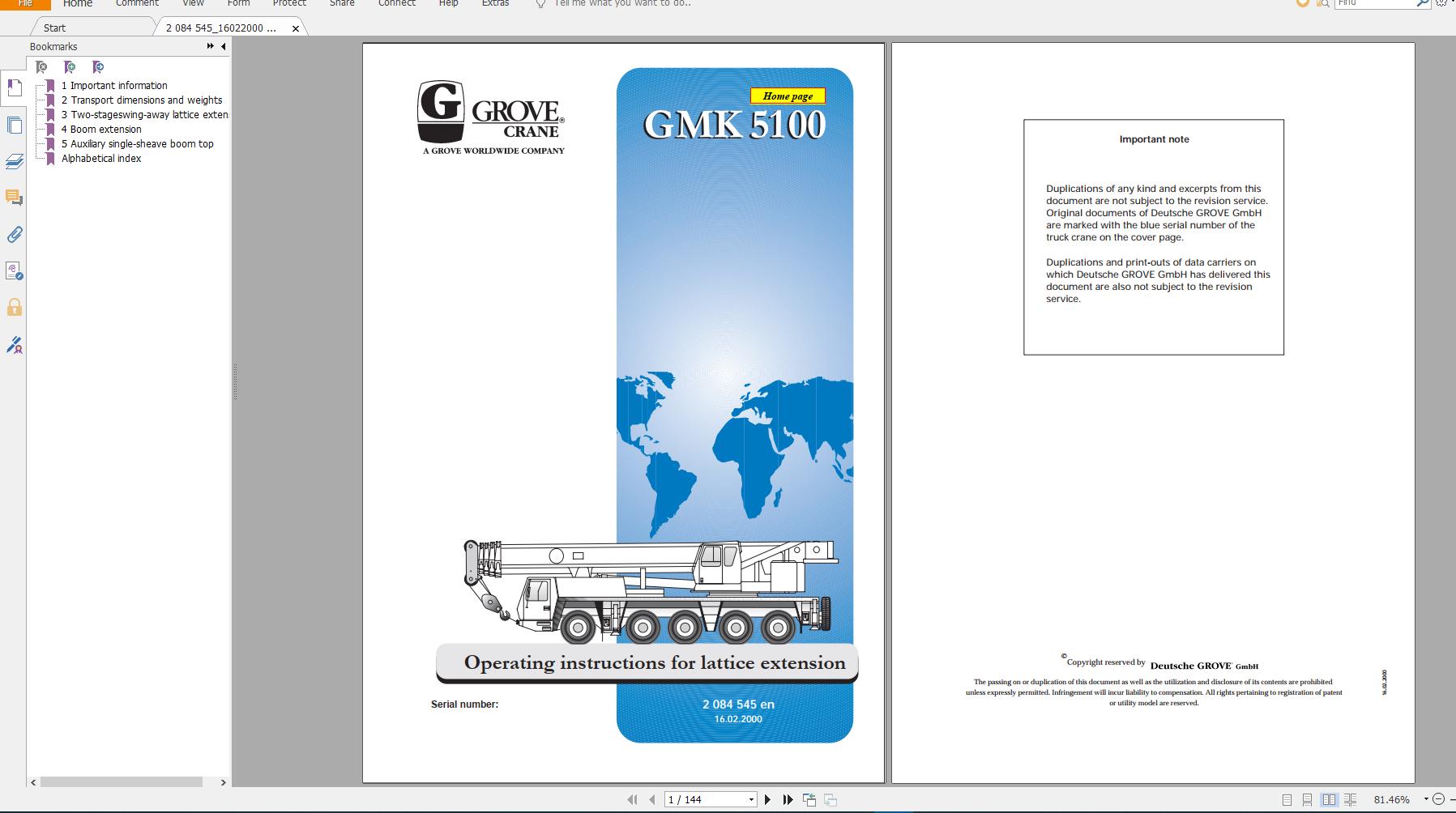 Grove Mobile Crane GMK5100 Operating instructions Maintenance Manual2