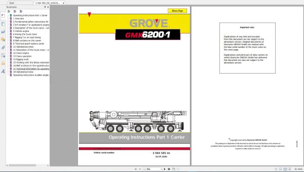 Grove Mobile Crane GMK6200 Operating instructions Maintenance Manual3