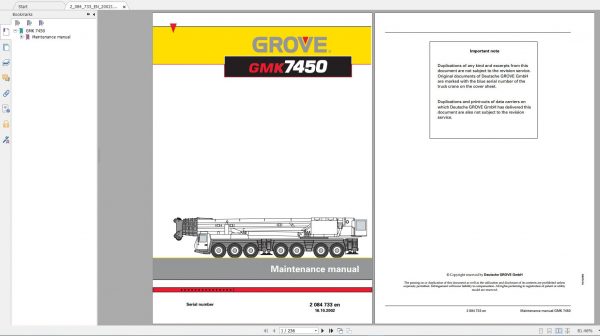 Grove Mobile Crane GMK7450 Operating instructions Maintenance Manual2