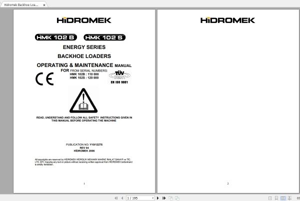 Hidromek Backhoe Loaders HMK102B102S Operating and Maintenance Manual 1
