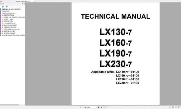 Hitachi Loader LX130160190230 7 Service Manuals Parts Catalog Schematics 1