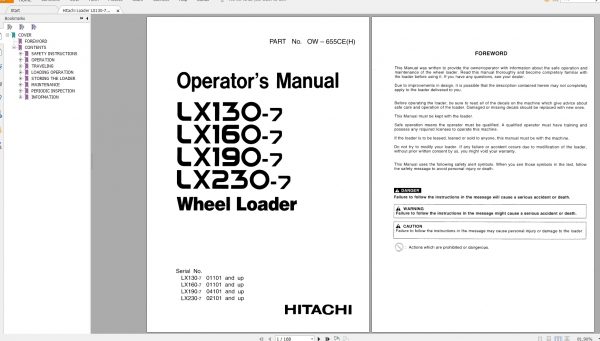 Hitachi Loader LX130160190230 7 Service Manuals Parts Catalog Schematics 3