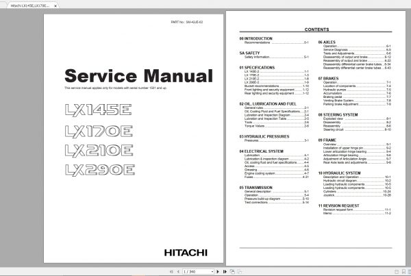 Hitachi Loader LX145ELX170ELX210ELX290E Service ManualSM 42JE 02 1