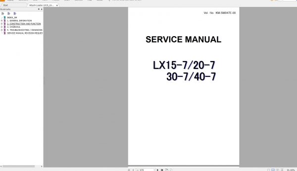 Hitachi Loader LX15LX20LX30LX40 7 Service ManualKM SM047E 00 1