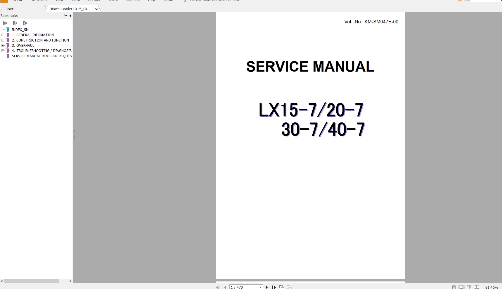 Hitachi Loader LX15LX20LX30LX40 7 Service ManualKM SM047E 00 1