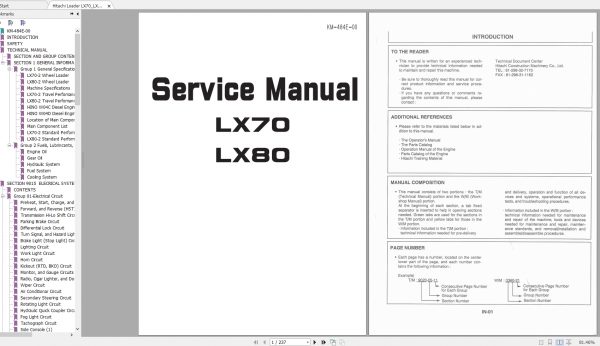 Hitachi Loader LX70LX80 2 Service ManualKM 484E 00 1