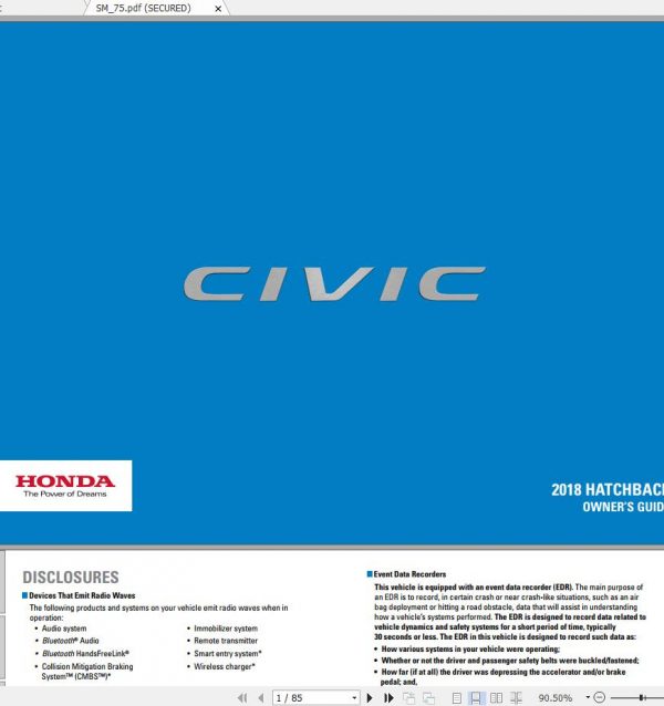 Honda Civic FCFK 2016 2020 Service Manuals 1