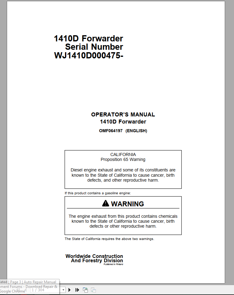 John Deere 1410D Forwarder Operator ManualEN 1
