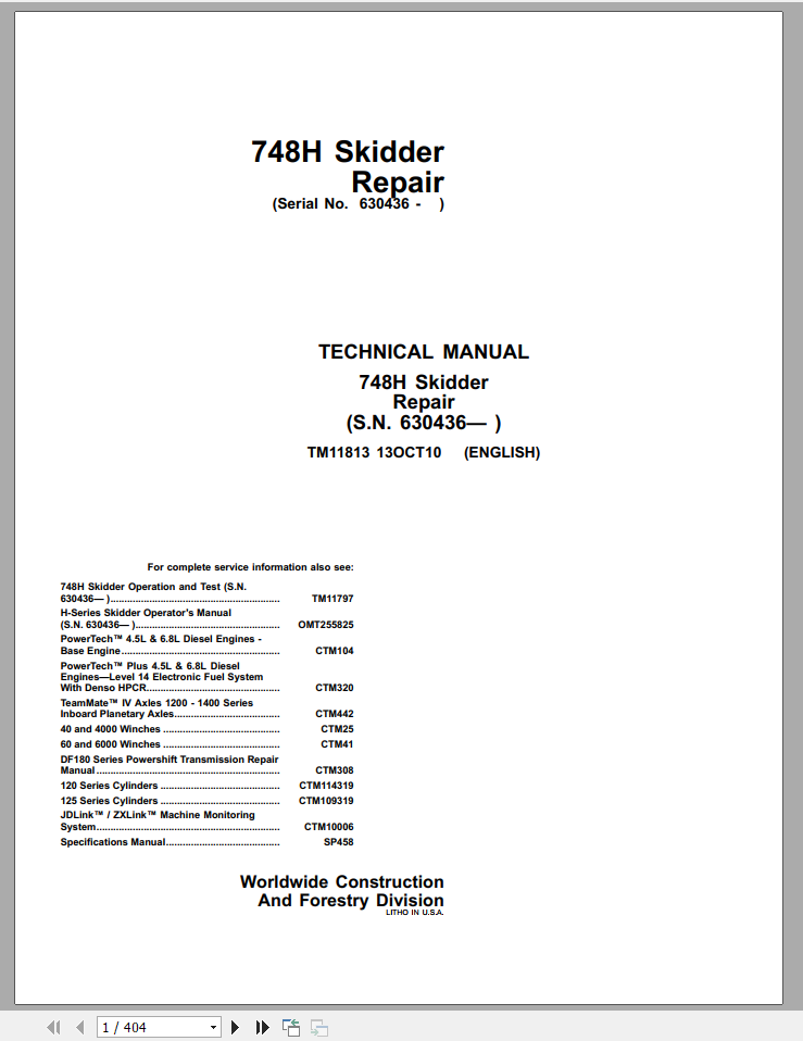 John Deere 748 Skidder Repair ManualEN 1