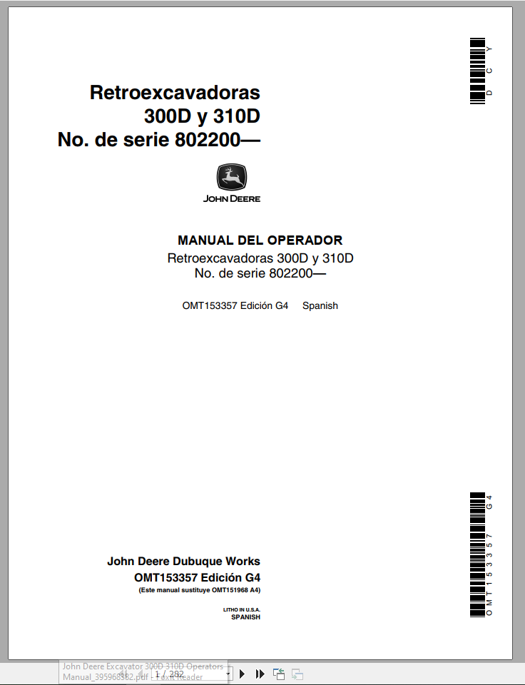 John Deere Backhoe Loaders 300D 310D Operators ManualSpanish 1