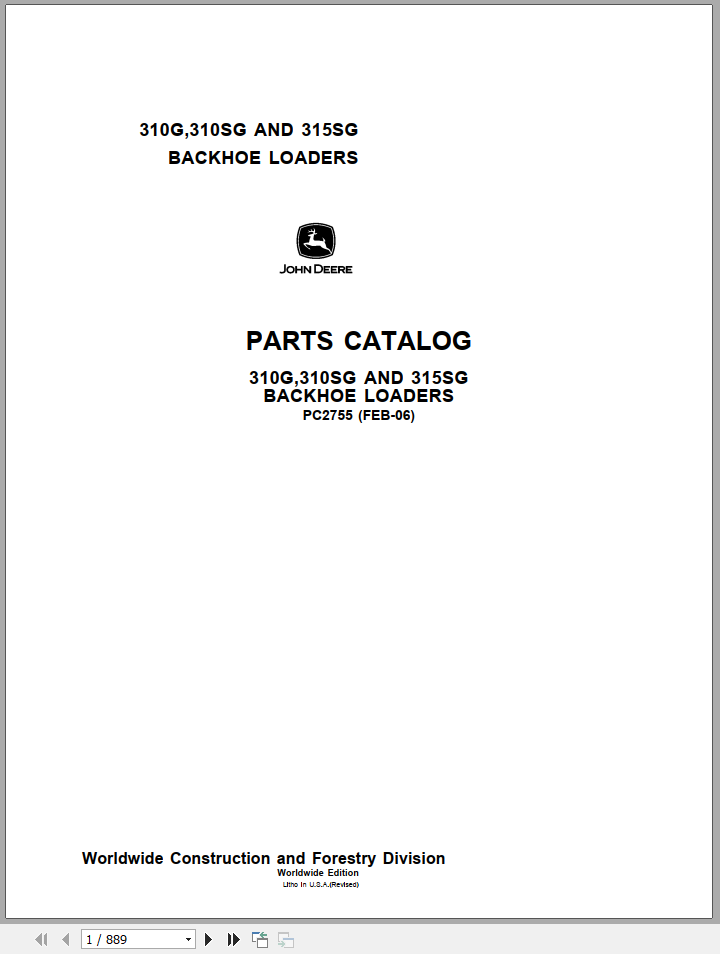 John Deere Backhoe Loaders 310G 310SG 315SG Part CatalogEN 1