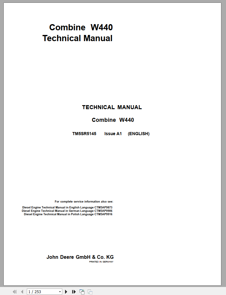 John Deere Combine W440 Technical ManualEN 1