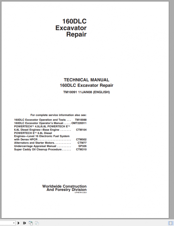 John Deere Excavator 160DLC Repair Technical ManualEN 1