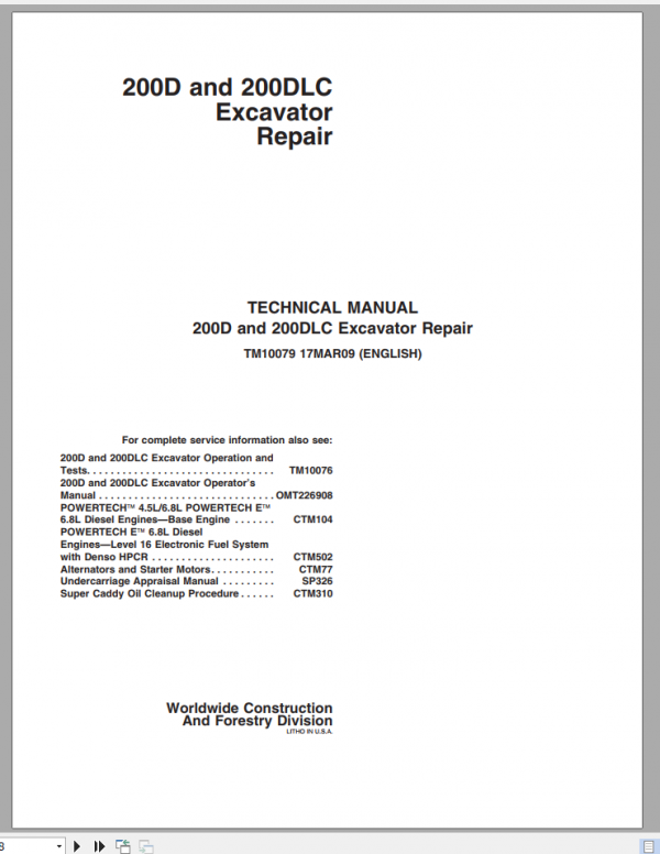 John Deere Excavator 200D 200DLC Repair ManualEN 1
