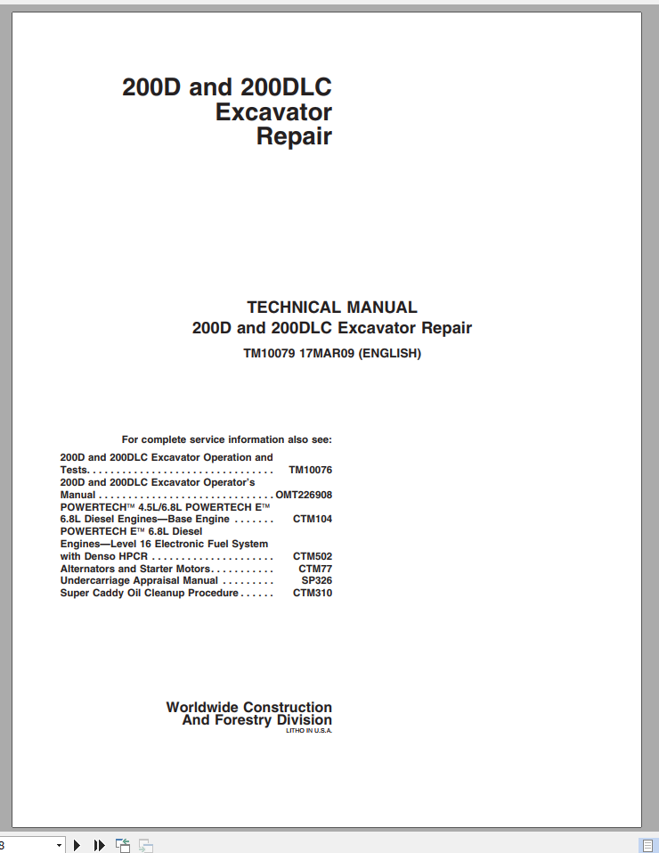 John Deere Excavator 200D 200DLC Repair ManualEN 1