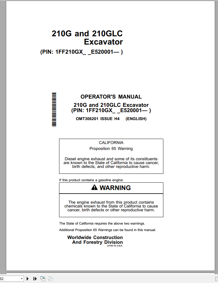 John Deere Excavator 210G 210GLC Operators ManualEN 1 1