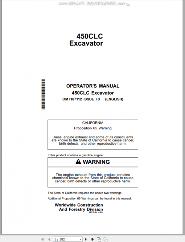 John Deere Excavator 450CLC Operators ManualEN 1