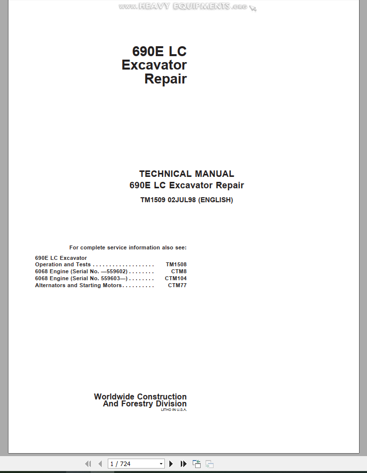 John Deere Excavator 690E LC Repair Technical ManualEN 1