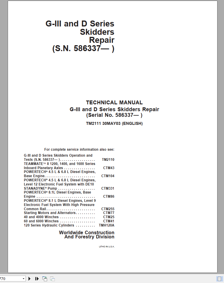 John Deere G III D Series Skidders Repair ManualEN 1