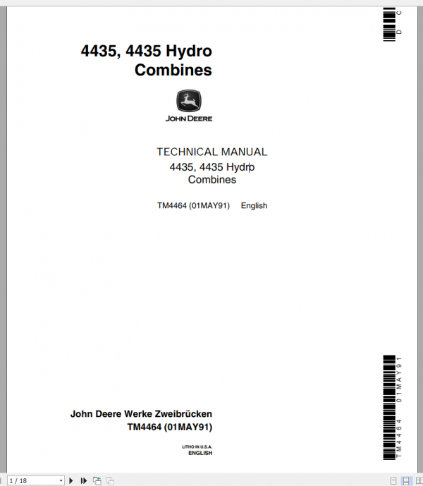 John Deere Hydro Combines 4435 Technical ManualEN 1