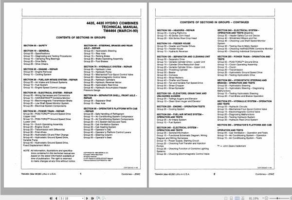 John Deere Hydro Combines 4435 Technical ManualEN 2
