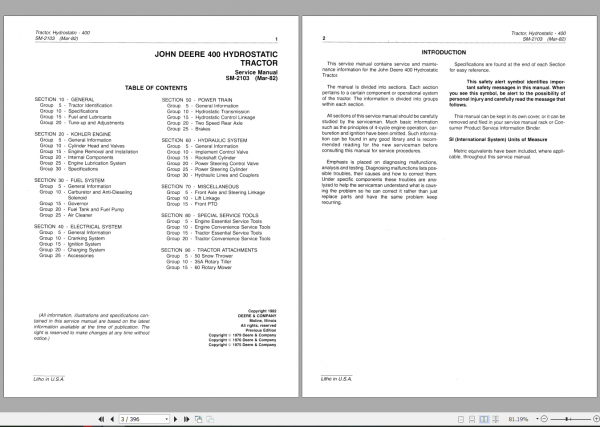 John Deere Hydrostatic Tractor 400 Service ManualEN 2