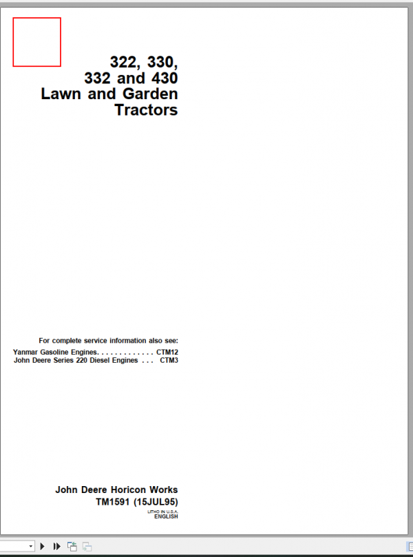 John Deere Lawn Garden Tractor 322 330 332 430 Service ManualEN 1