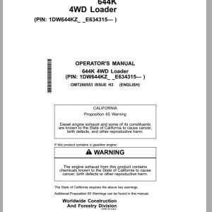 John Deere Loader 644K 4WD Operators ManualEN 1