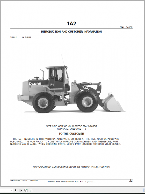 John Deere Loader 724J Introduction Customer InformationEN 1