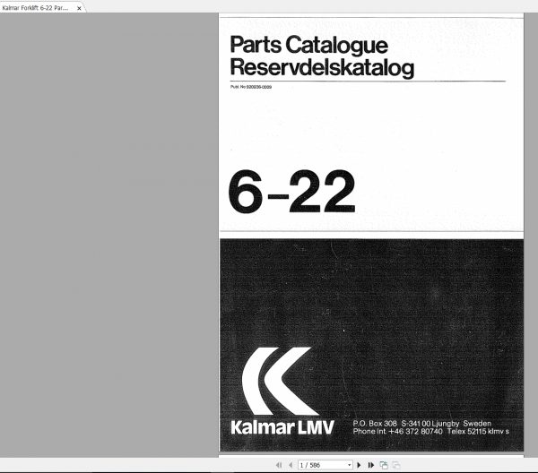 Kalmar Forklift 6 22 Parts Catalogue920936 0009 1
