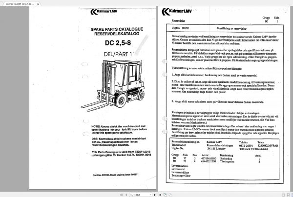 Kalmar Forklift DC25 8 DEL Part1 Parts Catalogue920936 0068 1