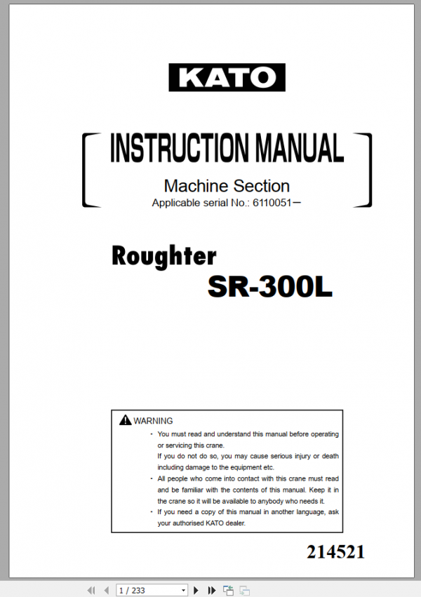 Kato Crane SR 300L IM E Instruction Manual 1