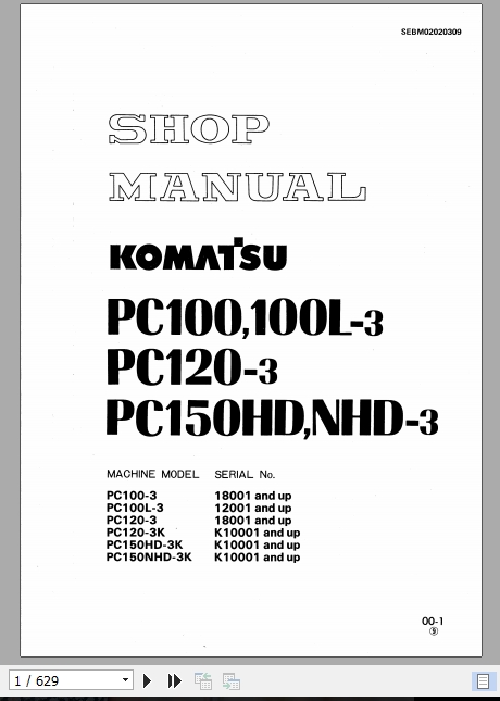 Komatsu Crawler PC100 3PC120 3PC150 3 Shop ManualEN