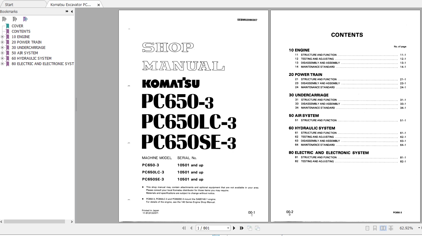 Komatsu Excavator PC650 3PC650LC 3PC650SE 3 Shop Manual 1