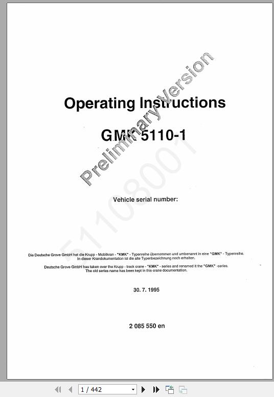 Krupp Crane GMK 5110 1 Operating Instructions2085550EN 1