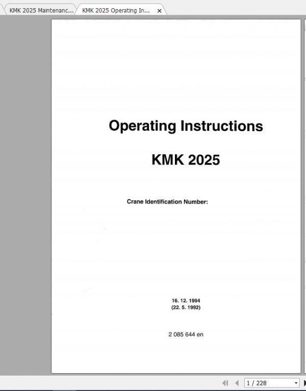 Krupp Crane KMK 2025 Operating Instructions Maintenance ManualEN 1