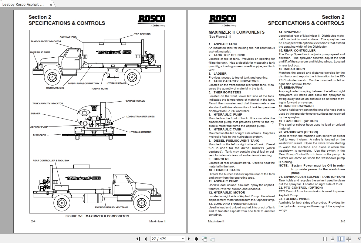 Leeboy Rosco Asphalt Distributor Maximizer II Operation, Service and ...
