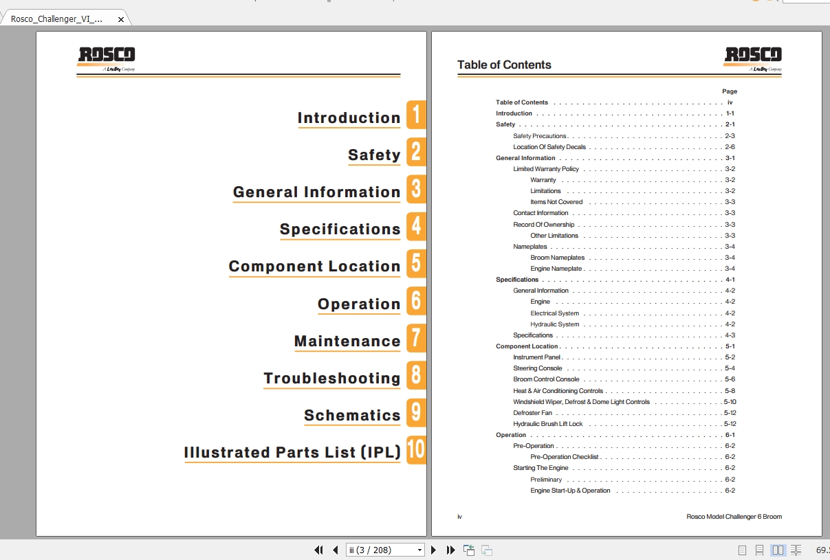 Leeboy Rosco Broom Challenger 6 Operation, Service and Parts Manual
