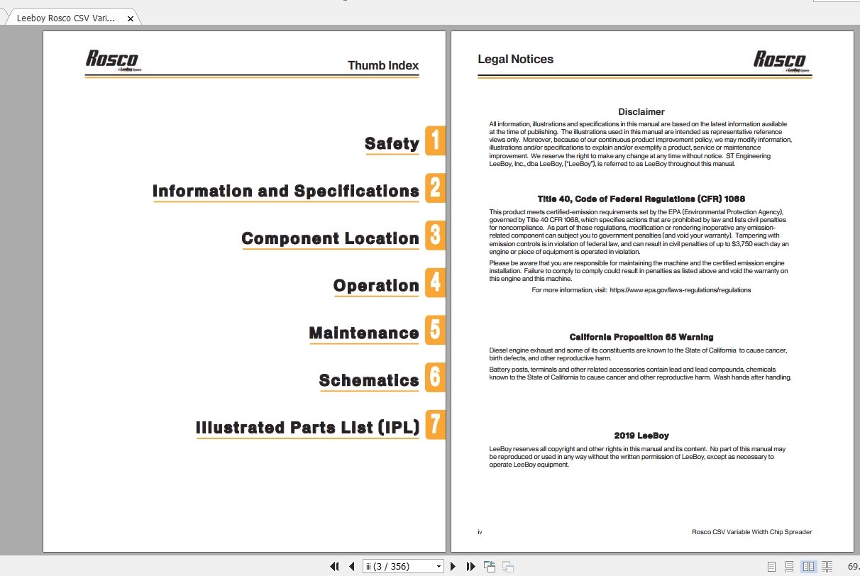 Leeboy Rosco DS Water Truck Operation, Maintenance and Parts Manual