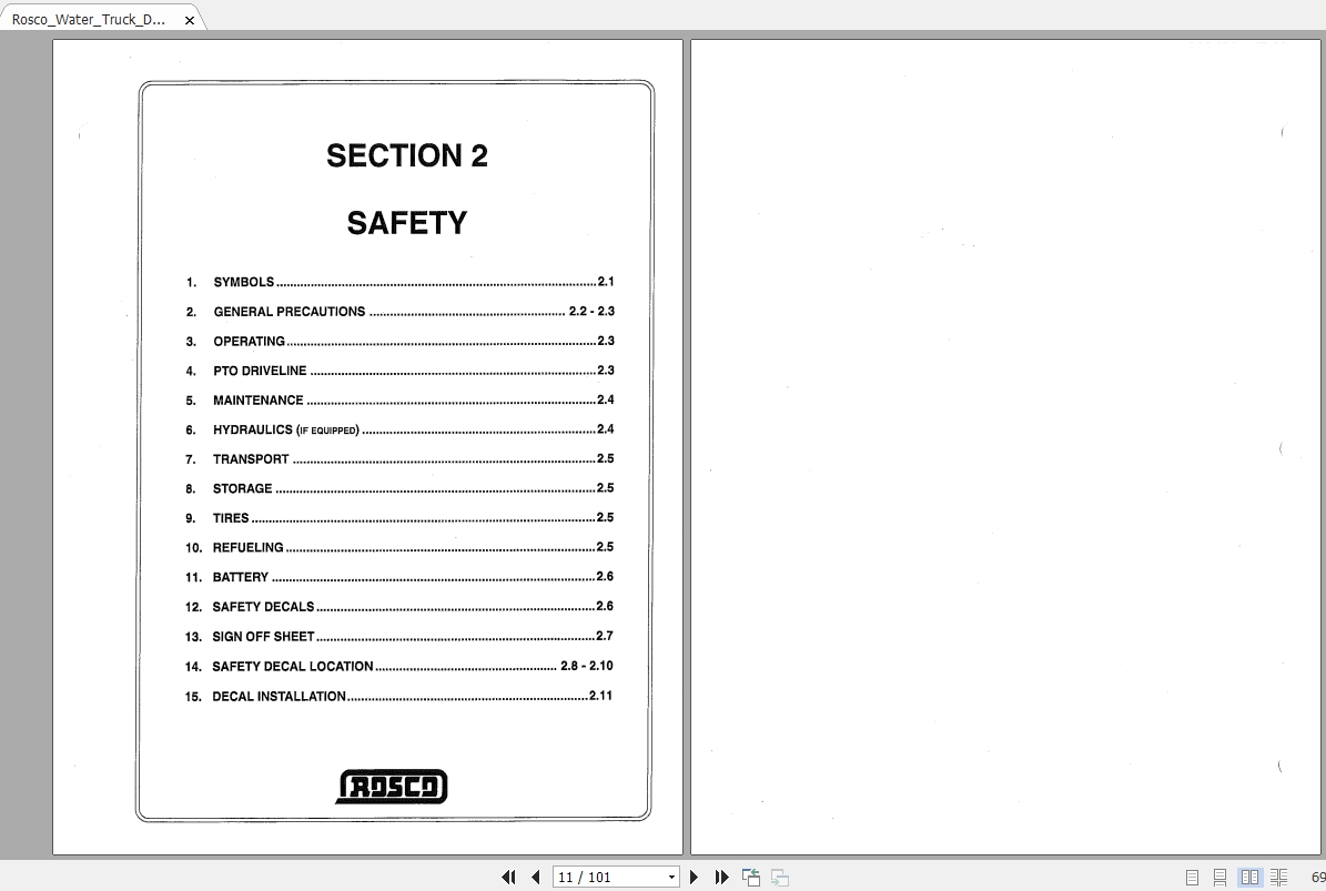 Leeboy Rosco DS Water Truck Operation, Maintenance and Parts Manual