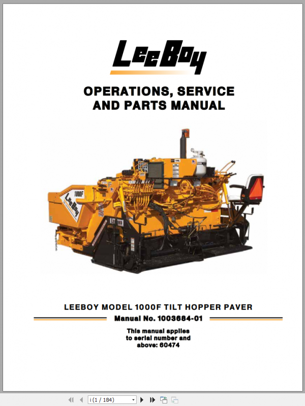 LeeBoy 1000F Hopper Paver Operator Service Part ManualEN 1