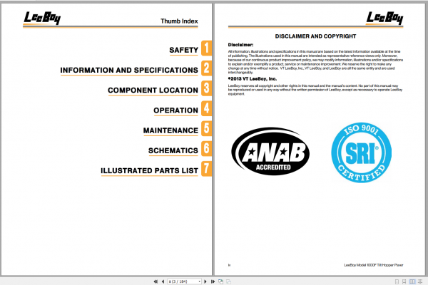 LeeBoy 1000F Hopper Paver Operator Service Part ManualEN 2