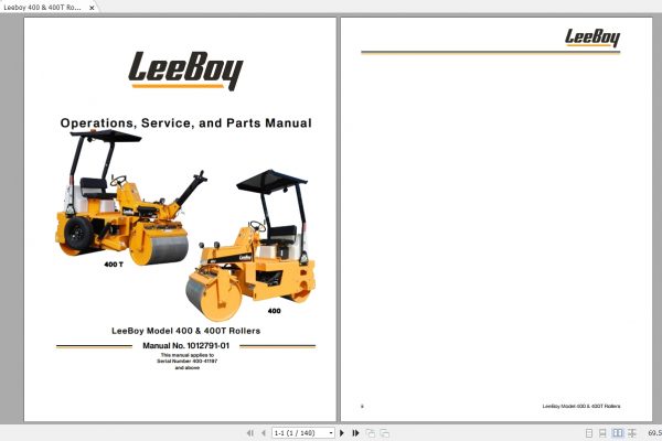 Leeboy 400 400T Roller Operations Service And Parts Manual 1