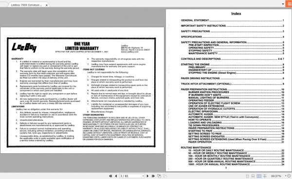 Leeboy 7000 Conveyor Paver Parts Manual70000102 2